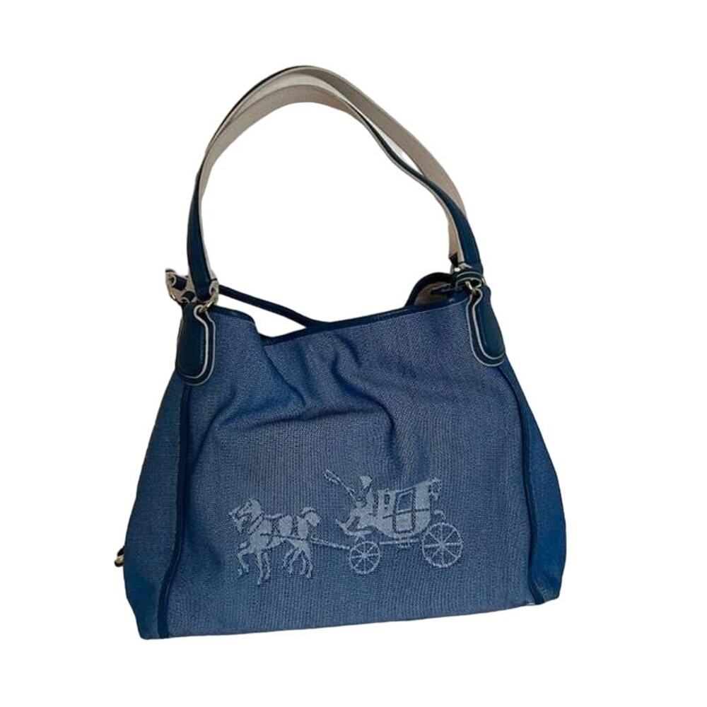 Coach tote horse carriage denim blue Edie hobo Purse Handbag NWT